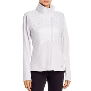 Nike Essential Puffer-Panel Running Jacket Size XS Gray White Asymmetric‎ Zip